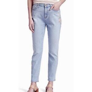 7FAM Jen7 Peach Floral Embroidered Slim Boyfriend Ankle  Jeans Women's size 16